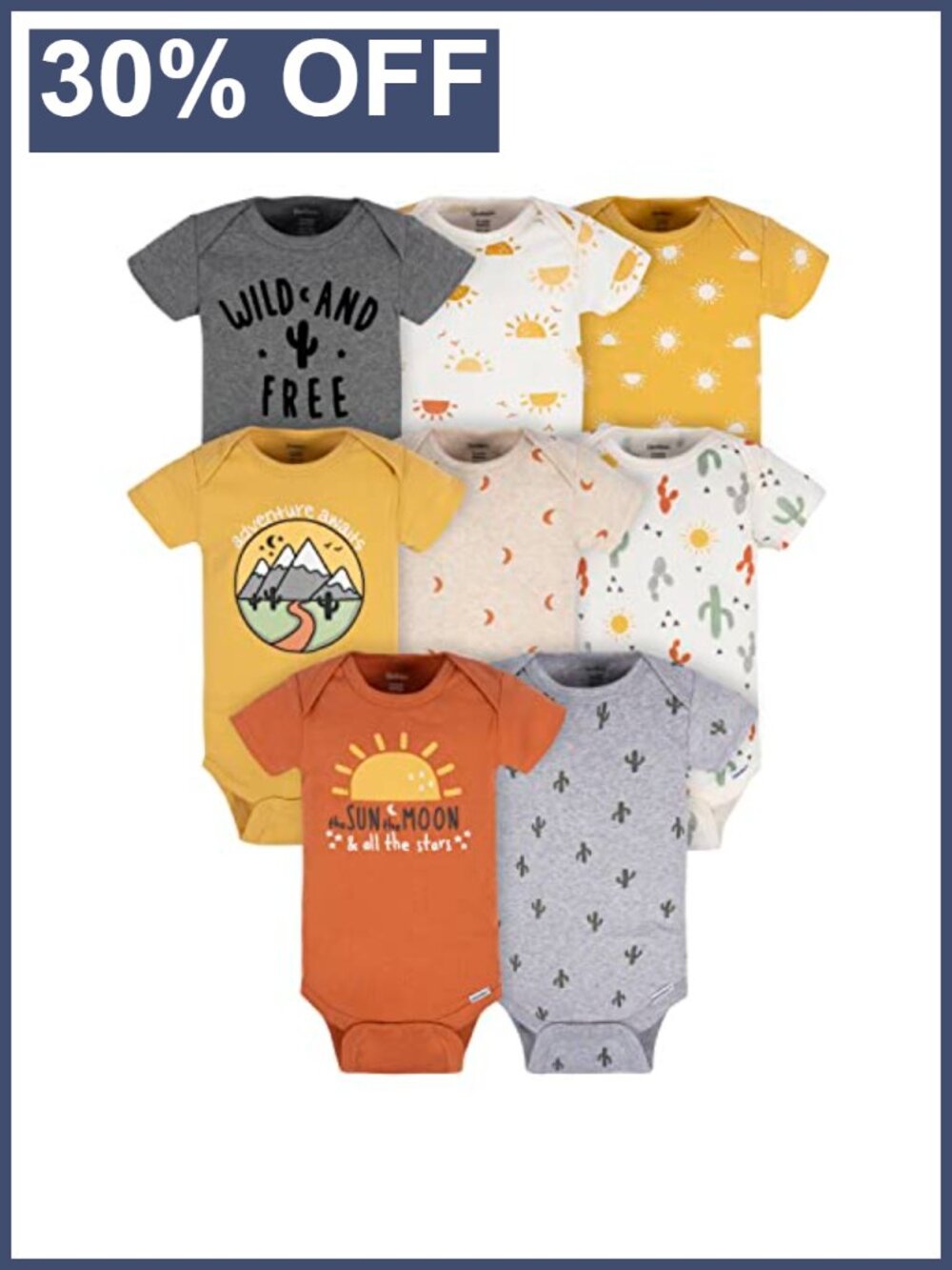 Baby 8-Pack Short Sleeve Bodysuits Cotton Lap Shoulder Snap Closure